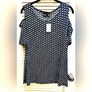 CHICO’S Navy & White Cold Shoulder Top 
Size 2 US 12